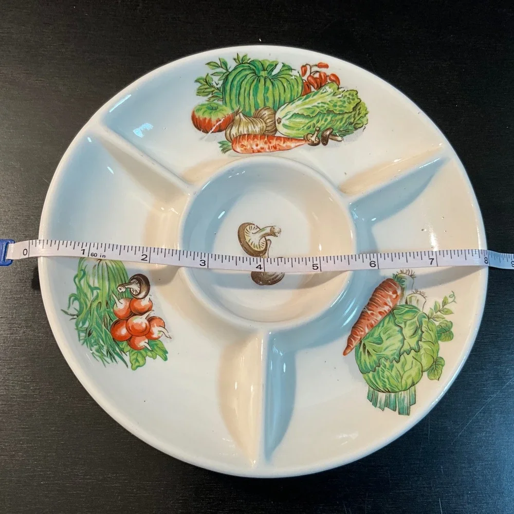 Vintage Vegetable Ceramic Divided‎ Serving Dish Appetizer Plate